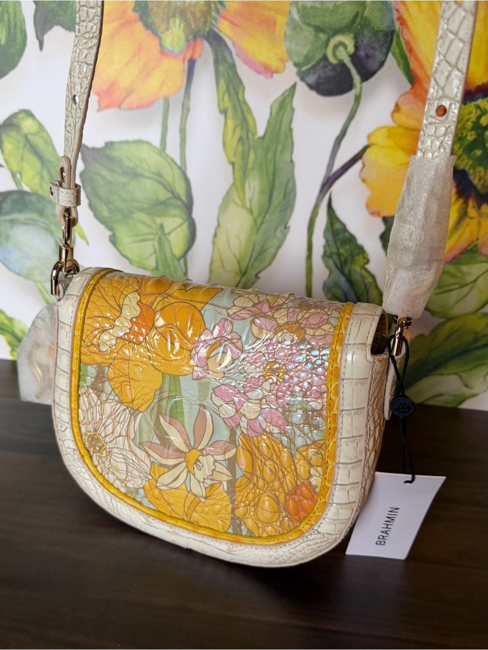 NWT Brahmin Briar Daffodil Pimlico Leather Crossbody - Beautiful Floral FIRM - Picture 10 of 10